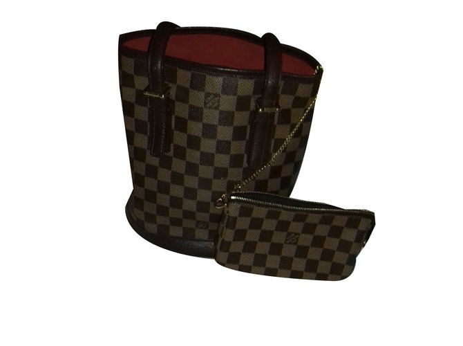 Louis Vuitton Petit bucket damier marron Brown Leather  ref.56195