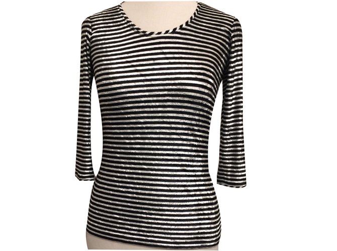 Top manches 3/4 rayures noires blanches Chanel Velours  ref.56224