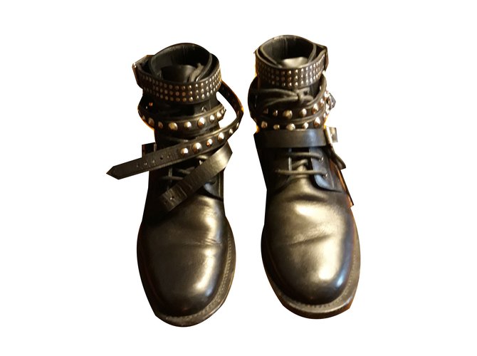 Yves Saint Laurent Boots Cuir Noir  ref.56274
