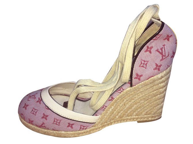Louis Vuitton Espadrilles Pink Beige Tuch  ref.56452