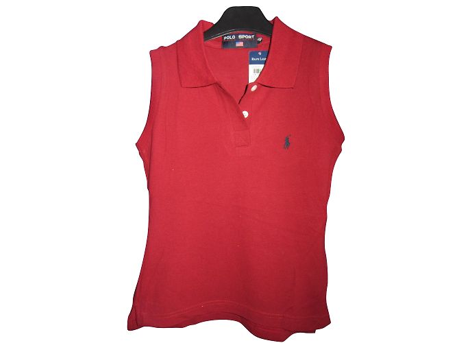 Polo sin mangas Ralph Lauren rojo oscuro algodón M Burdeos
