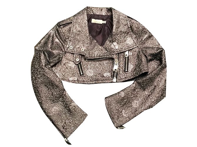 Pinko Biker Jacke Silberbrokat 