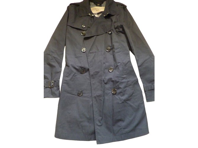Burberry Brit Trench coats Navy blue Cotton  ref.56621