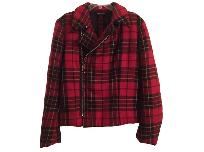 Comme Des Garcons Wool tartan biker jacket Red