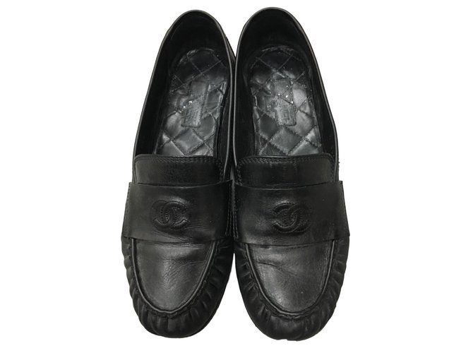 Chanel Flats Black Leather  ref.56661