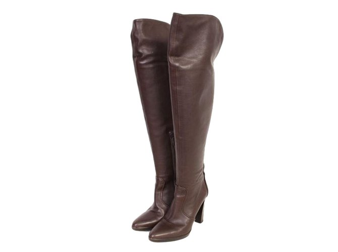 Hermès Hermes Knee Length Leather Boots Dark brown  ref.56686