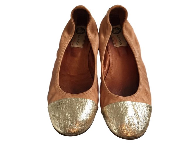 Lanvin Sapatilhas de ballet Bege Dourado Couro  ref.56783