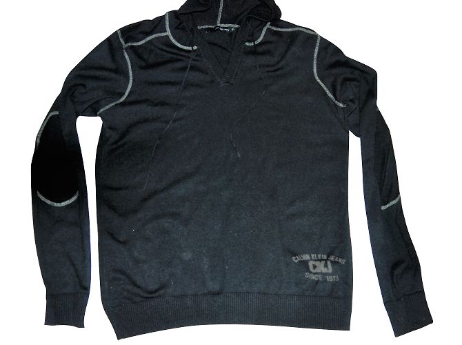 Calvin Klein Jeans Kapuzenpullover Schwarz Seide Baumwolle Kaschmir L