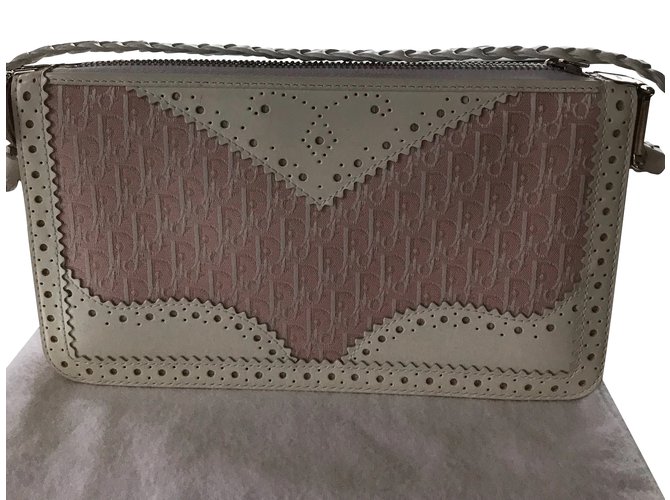 Christian Dior Handbags Pink White Leather Cloth  ref.56988