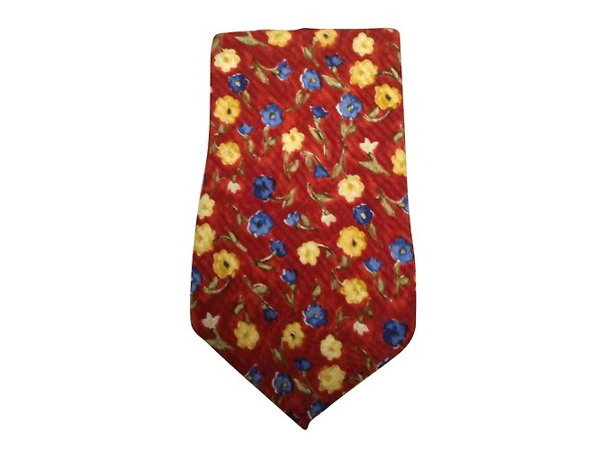 Cravatta in seta rossa Emanuel Ungaro con fiori blu e gialli Multicolore