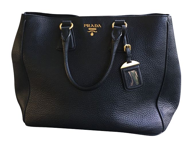 Galleria Bolsa de mão Prada em couro preto granulado