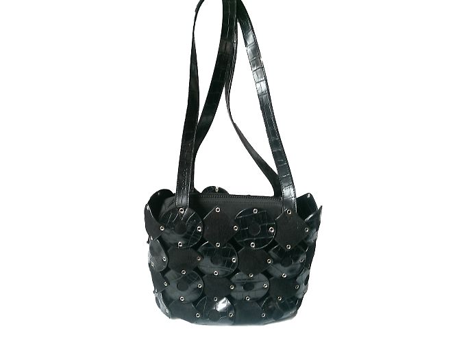 Bolsa de mão Braccialini em couro sintético preto estilo croco