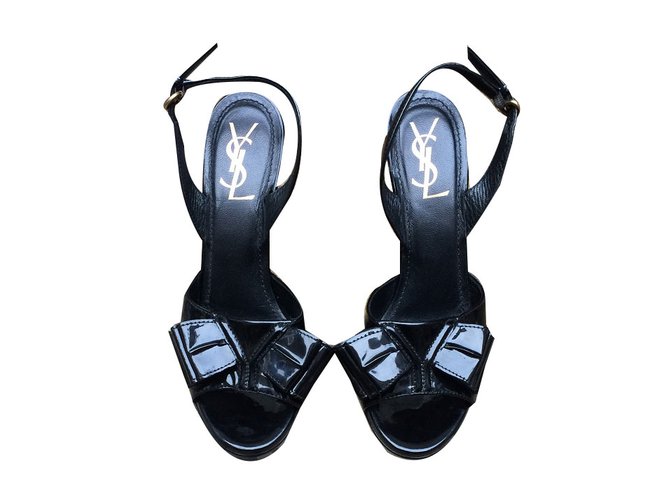 Yves Saint Laurent sandali Nero Pelle verniciata  ref.57100
