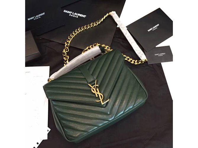 Yves Saint Laurent YSL verde colégio cadeia bolsa de ombro médio Couro  ref.57110