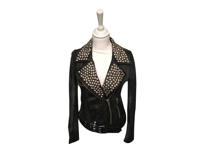 Autre Marque Zen Biker Jacket Black Leather with Silver Studs