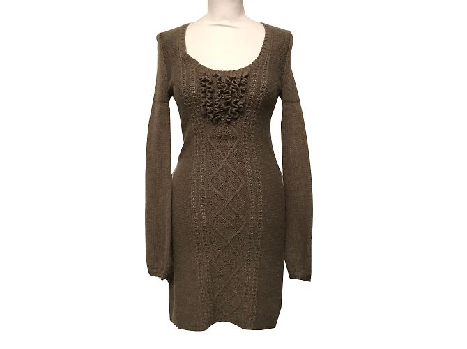 Tommy Hilfiger Kleid Taupe Seide Wolle Viskose S