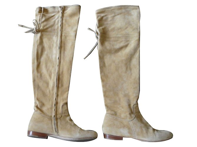 Autre Marque Botas altas de camurça bege dourada TURZI