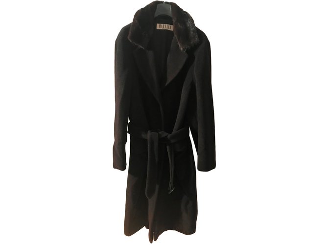 Marella Coats, Outerwear Black Cashmere Wool Fur  ref.57161