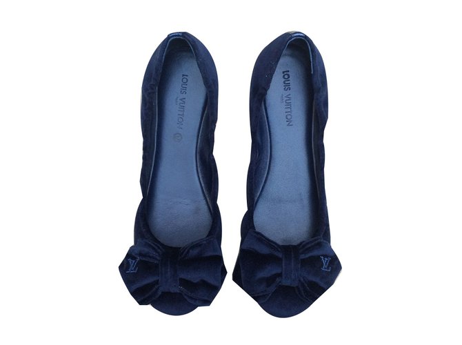 Louis Vuitton Ballet flats Navy blue Leather Velvet  ref.57165
