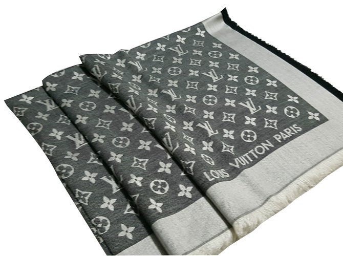 Louis Vuitton Bufanda clásica del monograma Negro Seda  ref.57253