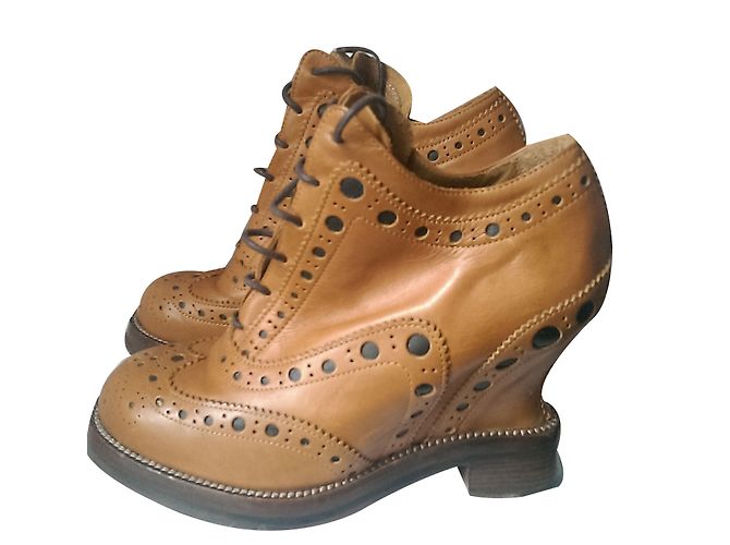 Botines de cuña Acne en cuero marrón camel Castaño