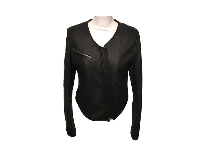 Flavio Castellani Leather Biker Jacket Black