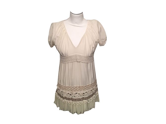 Vestido mini de seda beige Pinko Couture