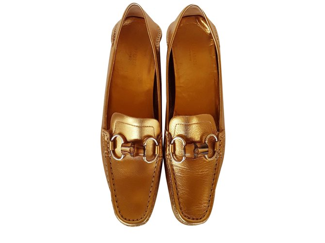 Gucci Flats Golden Leather  ref.57312