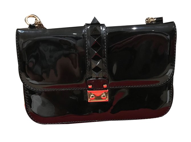 Valentino Chain Cross Body Bag Black Patent leather  ref.57318
