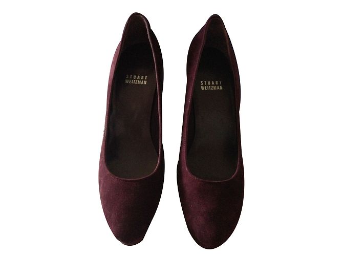Stuart Weitzman Leather Suede Platform Heels Dark Red