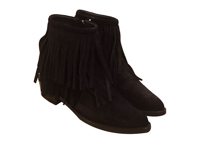 Bottines à franges Louis Vuitton en daim noir 36