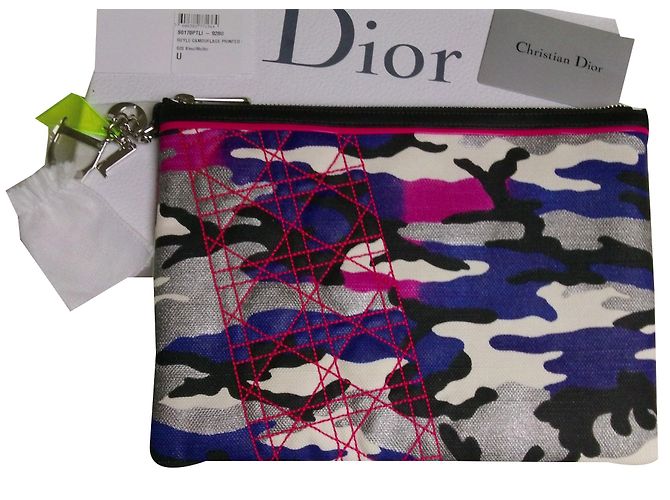Pochette Dior Camouflage Blu in Tessuto