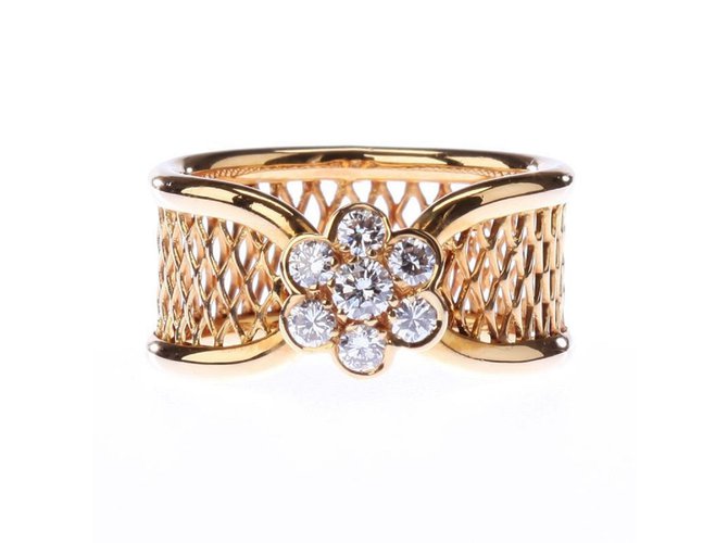 VAN CLEEF & ARPELS 18K tamanho de anel de flor de diamante de ouro Weave de cesta 54 Amarelo Ouro amarelo  ref.57509
