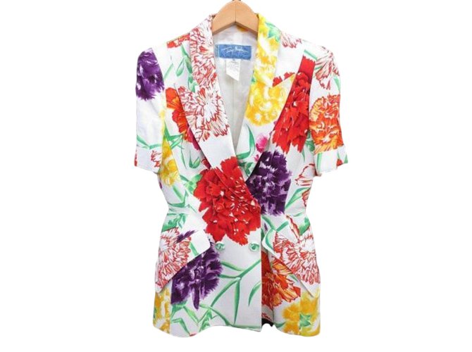 Conjunto de chaqueta y falda de manga corta con flores pintadas de Thierry Mugler vintage Multicolor Viscosa Lino Rayo  ref.57514