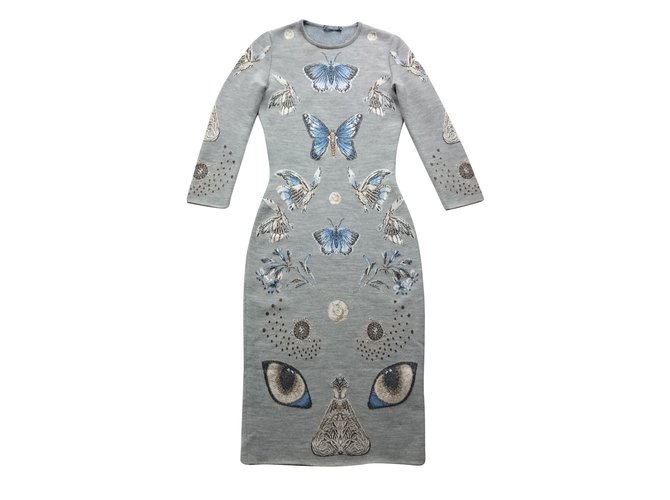 ALEXANDER MCQUEEN OBSESSION KNIT DRESS, Size XS Grey Wool  ref.57524