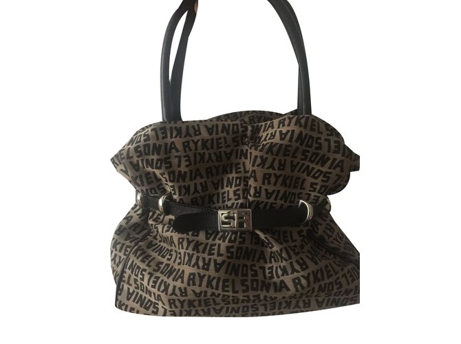 Sonia Rykiel Handbags Black Taupe Leather Cloth  ref.57691