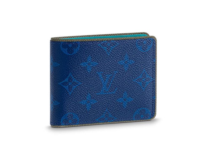 Billetero monedero para hombre Louis Vuitton Azul Cuero  ref.57708