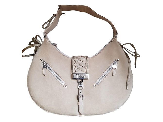 Sac à main Christian Dior en daim beige