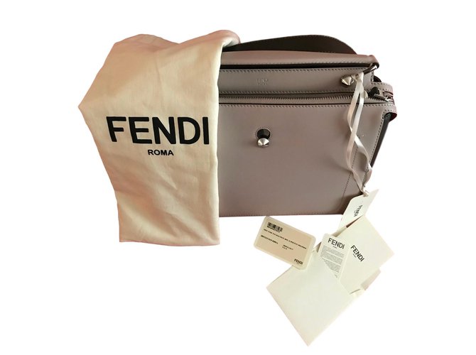 FENDI Dotcom bolsa de couro grande - Cinza / Caqui Bege  ref.57772