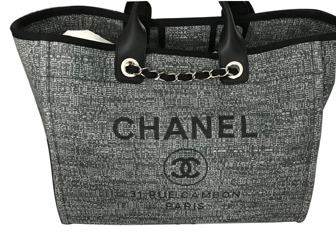 Chanel Deauville - Große Einkaufstasche NEU 2018 - Grau mit Glitzer! Leinwand  ref.57773