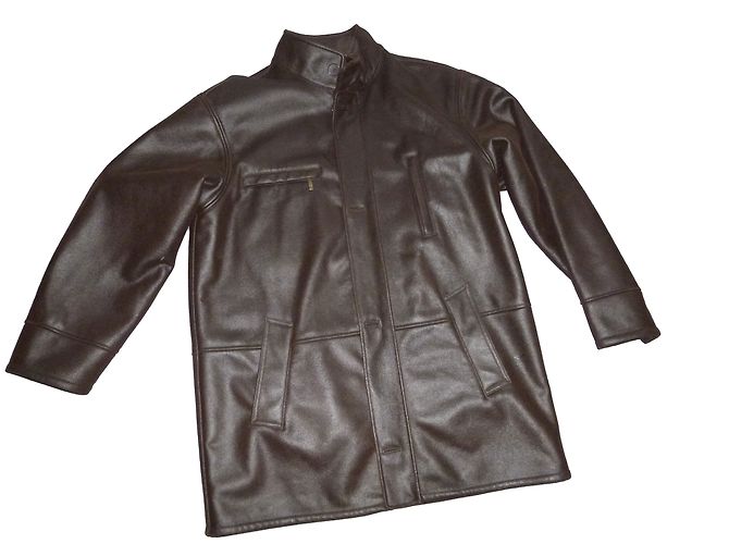 Balmain Herren Mantel Braun Imitiertes Schafsleder Größe 50