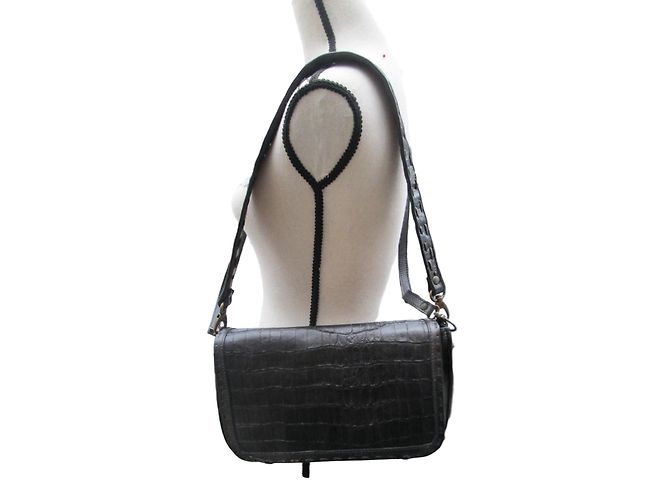 Autre Marque Reptile's Housse Lucy Clutch Tasche Kalbsleder Anthrazit Grau