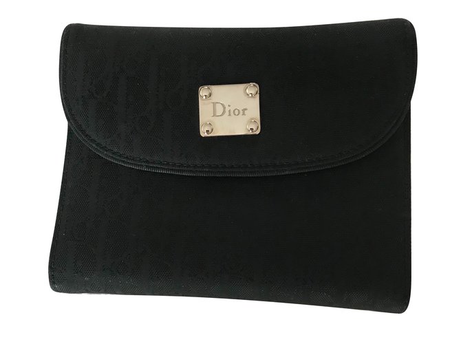 Christian Dior Purses, wallets, cases Black Leather Cloth  ref.58031