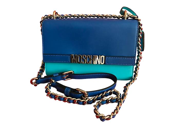 MOSCHINO Signature Blue Leather Shoulder Bag  ref.58051
