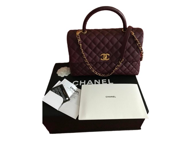 Coco Handle CHANEL Coco Griff Medium Bag Burgunder Kaviar / Eidechse / GOLD - Neu Bordeaux Exotisches Leder  ref.58069