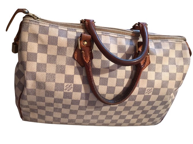 Louis Vuitton Speedy 35 damier azur Beige Leather  ref.58100