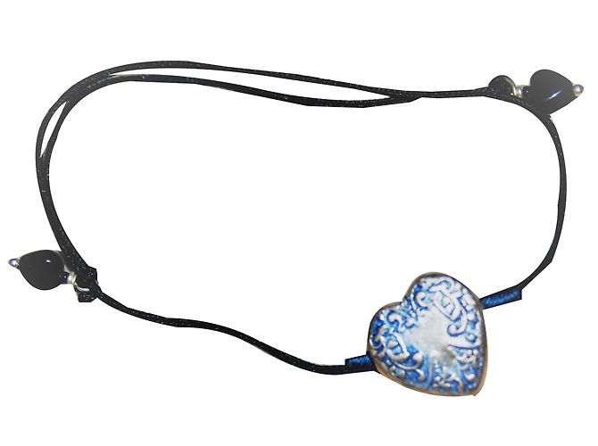 Bracciale Satellite con Cordino Blu Navy e Argento Cuore