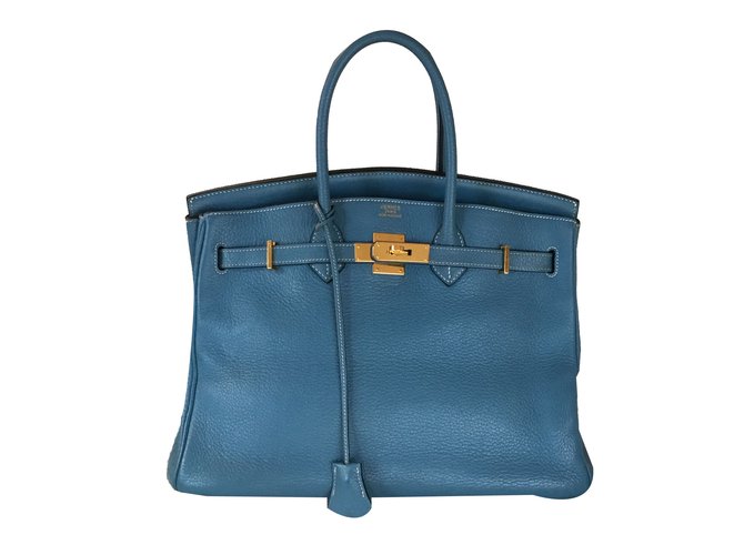 Birkin Hermès Bolsos de mano Azul Cuero  ref.58156