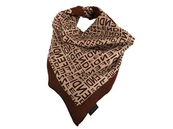 Fendi Silk scarves Brown Cotton  ref.58159
