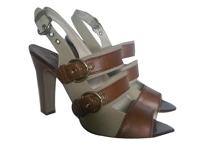 Sandali Max Mara in Pelle e Tessuto Marrone Beige